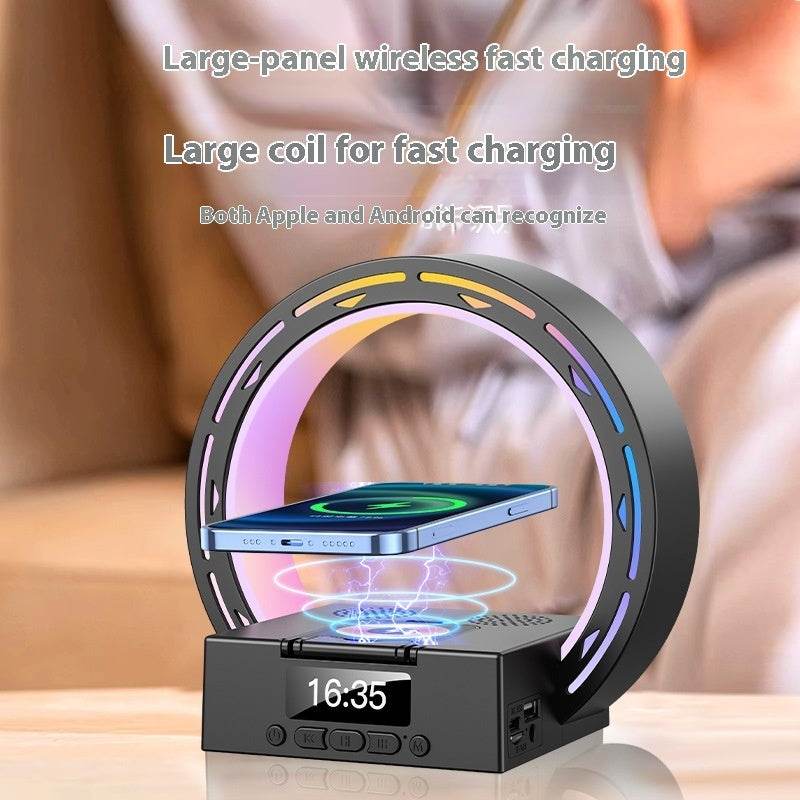 4 In 1 Wireless Bluetooth-compatible Speaker Charging Pad Bedside Lamp With Alarm Clock Wake-Up Light For Bedroom Support USB Drive TF Card - ProTrendyz