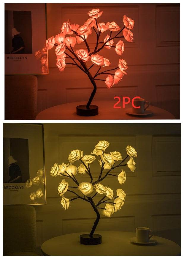 Rose Flower Lamp USB Battery Operated LED Table Lamp Bonsai Tree Night Lights Garland Bedroom Decoration Lights Home Decor - ProTrendyz