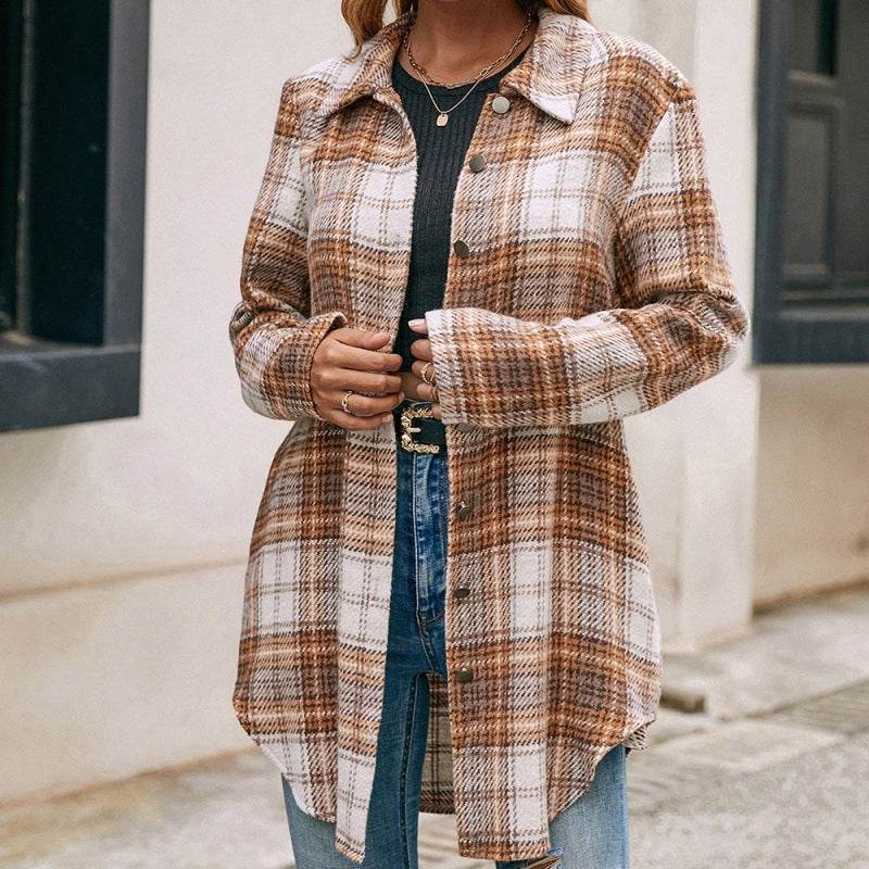 Women's Loose Casual Plush Plaid Shirt Jacket - ProTrendyz