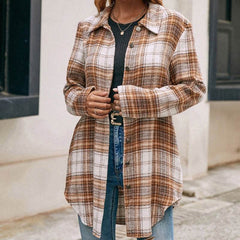Women's Loose Casual Plush Plaid Shirt Jacket - ProTrendyz