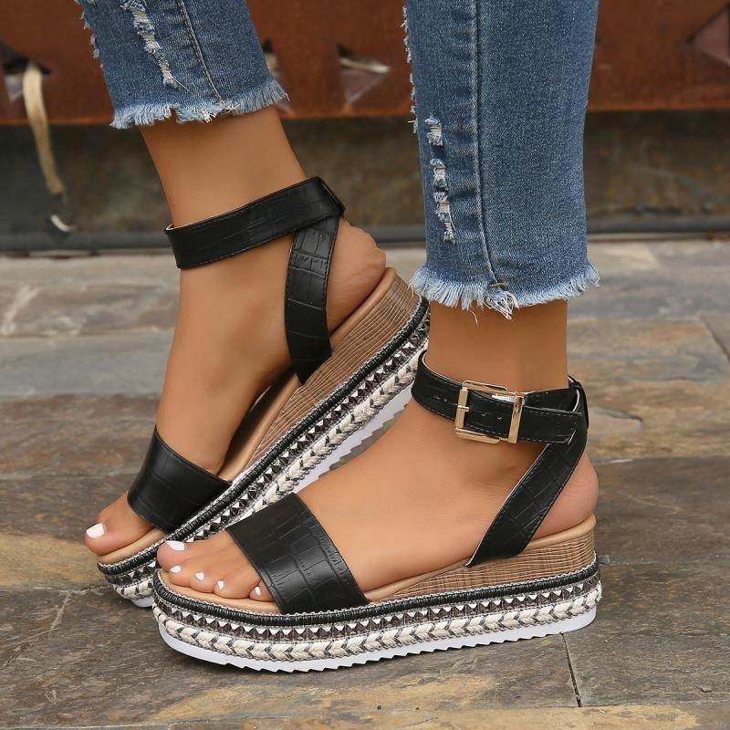 Summer Sandals Buckle Strap Hemp Wedges Platform Peep Toe Shoes Women - ProTrendyz