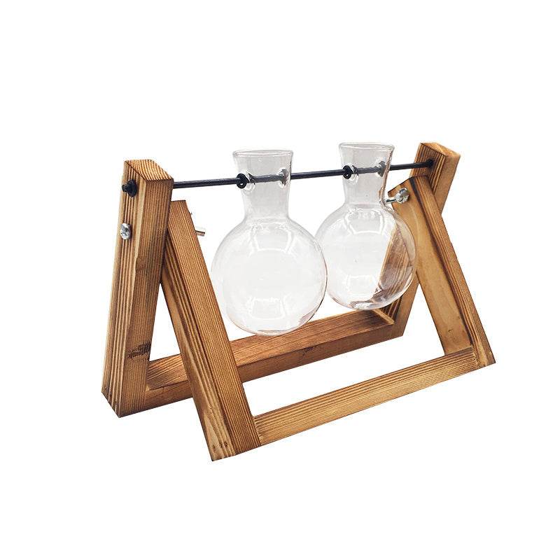 Swing Wooden Stand Hydroponic Plant Container Glass Vase - ProTrendyz