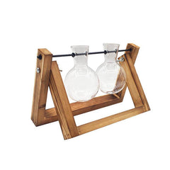 Swing Wooden Stand Hydroponic Plant Container Glass Vase - ProTrendyz