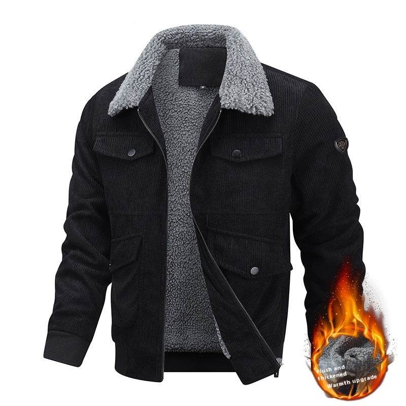 Winter Lapel Fleece Jacket With Pockets Warm Thicken Cotton Coat Men's Clothing - ProTrendyz