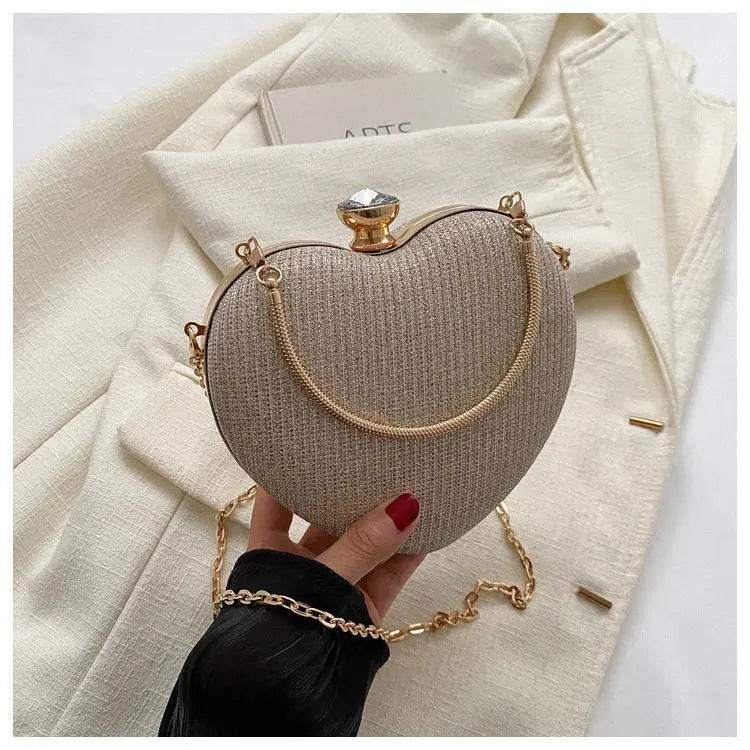 Evening Clutch Bag Women Bag Shiny Handbag Heart Shape Metal Clutches Bag Fashion Chain Shoulder Crossbody Bag Luxury Lady Purse Valentines Day Outfit - ProTrendyz