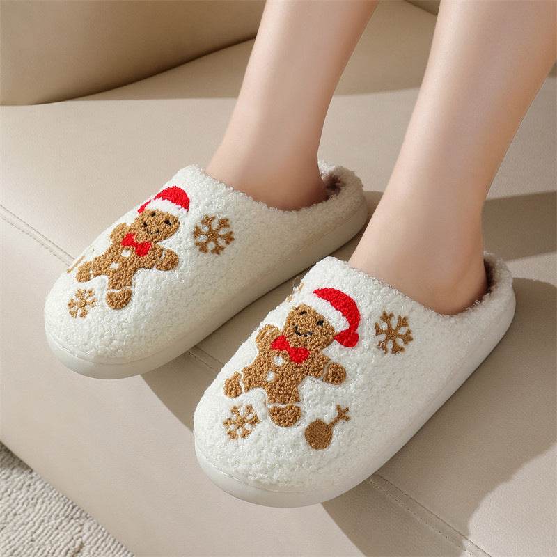 Christmas Snowflake Gingerbread Slippers Winter Indoor Non-slip Floor Bedroom Fuzzy House Shoes For Women Home Slippers - ProTrendyz