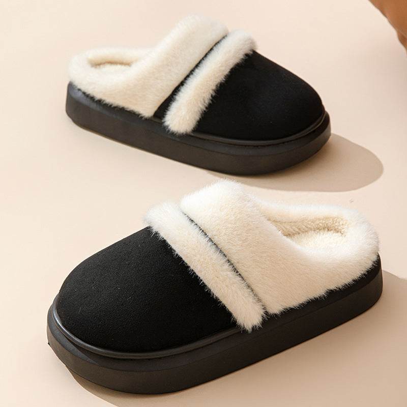 Fashion Warm Cotton Slippers For Women Leisure Thick Bottom Non-slip Plus-velvet House Shoes Winter Bedroom Floor Suede Slipper - ProTrendyz