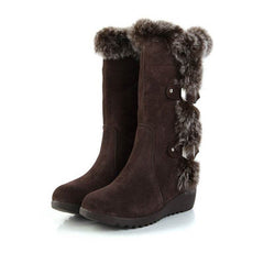 Brown New Winter Women Casual Warm Fur Mid-Calf Boots Shoes Women Slip-On Round Toe Flats Snow Boots Shoes - ProTrendyz