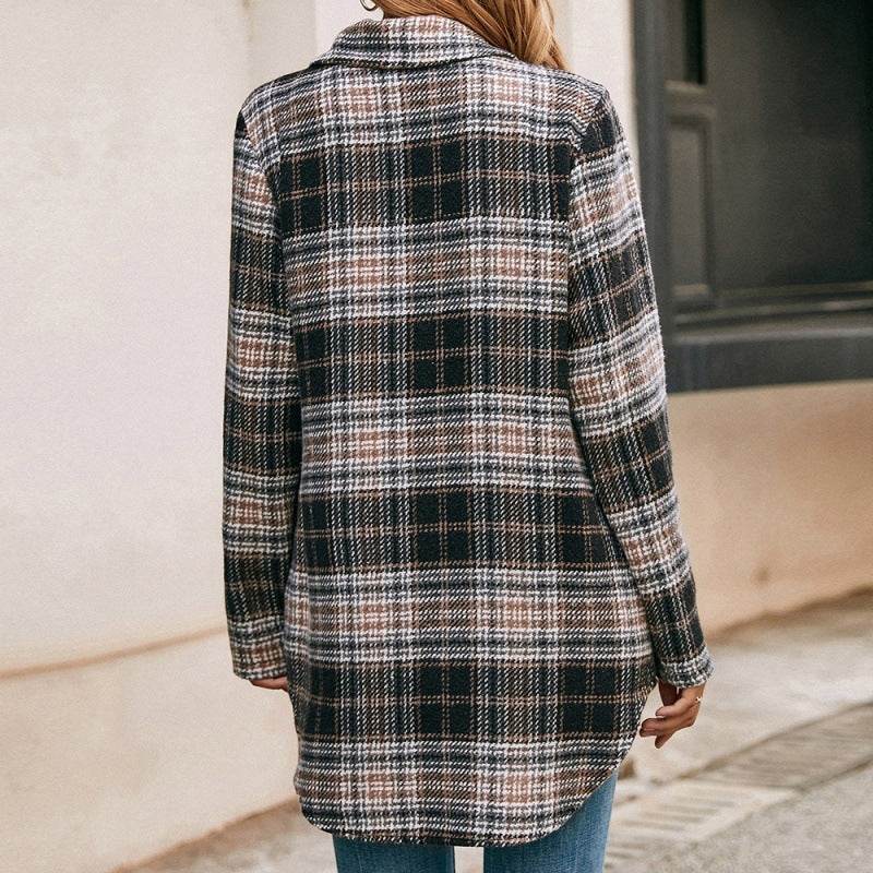 Women's Loose Casual Plush Plaid Shirt Jacket - ProTrendyz