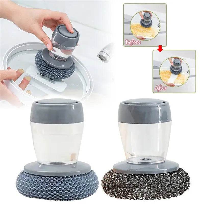Kitchen Soap Dispensing Palm Brush Cleaner Push-type Brush Kitchen Detergent Tools US - ProTrendyz