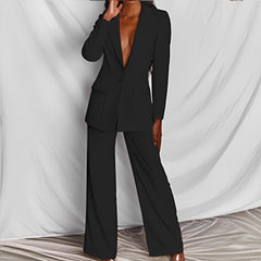 2pcs Casual Suit Lapel Button-down Blazer Jacket And Straight-leg Pants Office Commuting Business Trousers Set Clothing