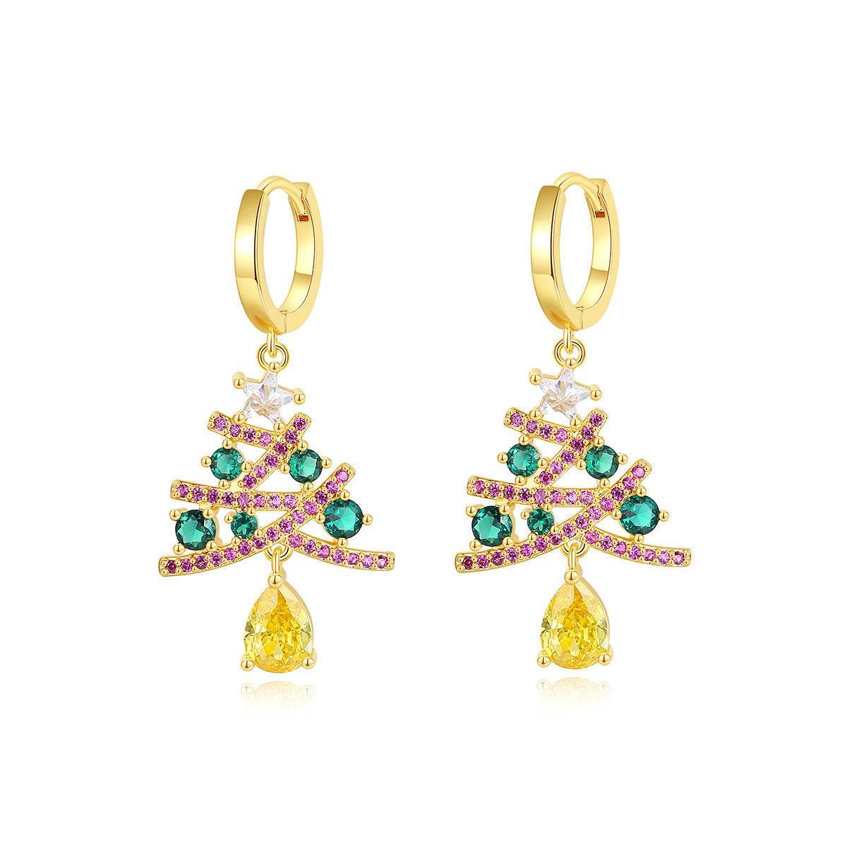 New Christmas Tree Earrings With Colorful Rhinestones Fashion Personality Shining Earrings Gift For Women Jewelry - ProTrendyz