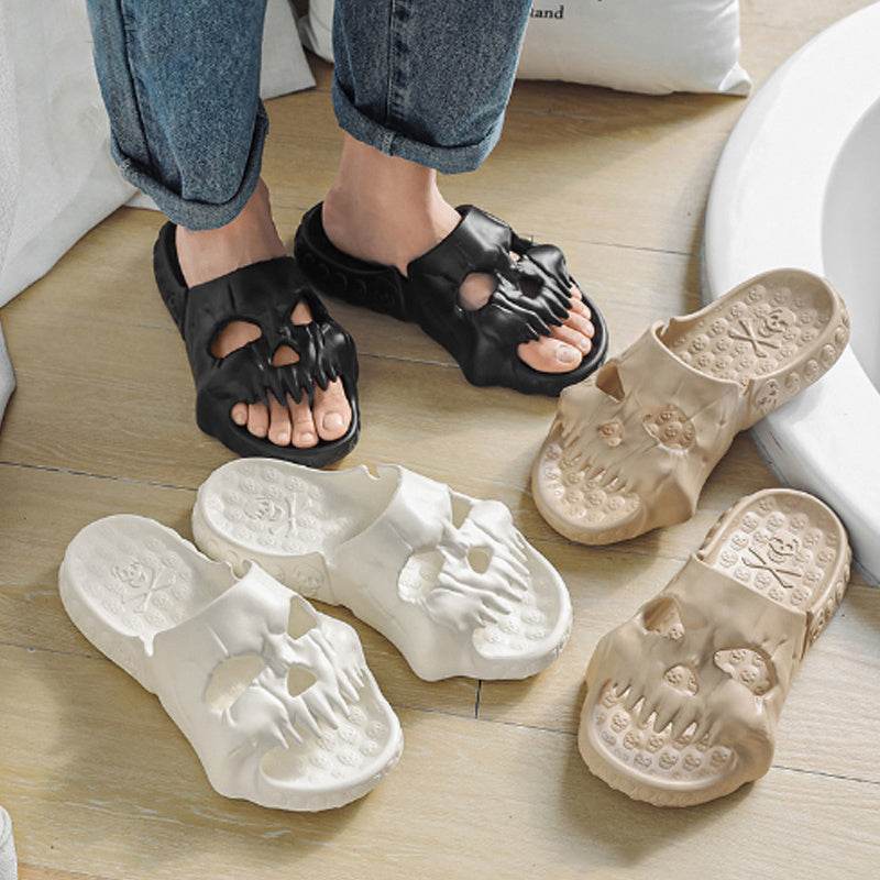 Personalized Skull Design Halloween Slippers Bathroom Indoor Outdoor Funny Slides Beach Shoes - ProTrendyz