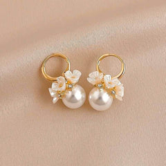 S925 Silver Needle Korean Shell Flower Basket Pearl Earrings - ProTrendyz