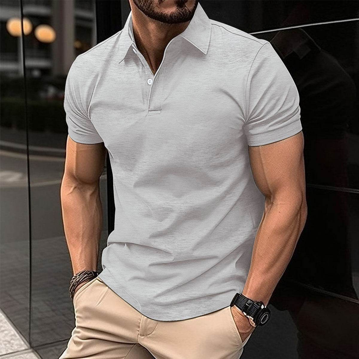 Summer Short Sleeve Polo Shirt Men Solid Color Button Lapel Button Top - ProTrendyz