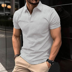 Summer Short Sleeve Polo Shirt Men Solid Color Button Lapel Button Top - ProTrendyz