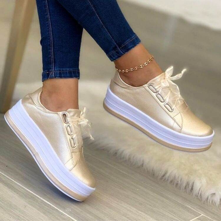 Fashion Flats Sneakers Women Ribbon Lace-up Platform Shoes - ProTrendyz