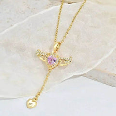 Moving Cupid Heart Angel Wings Tassel Necklace With Crystal Clavicle Chain Women Jewelry Gift Valentine's Day US - ProTrendyz