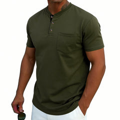 Men's Henley-neck Button-up Short-sleeve T-shirt