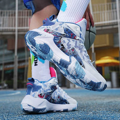 New Basketball Shoe Graffiti Rubber Breathable High Top Comfortable Men - ProTrendyz