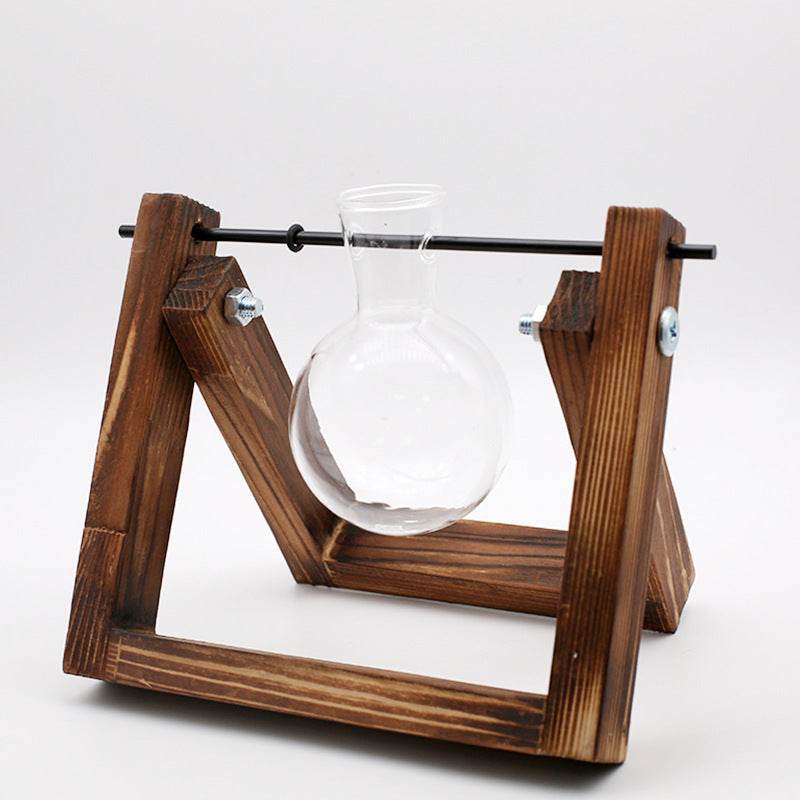Swing Wooden Stand Hydroponic Plant Container Glass Vase - ProTrendyz