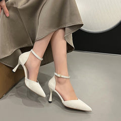 Women's Ankle Strap Pointed Toe Stiletto Heels Elegant Black & White Dress Pumps