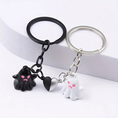 Unique Bag Hanging Halloween Ghost Keychain Cute Couple Magnetic Ghost Pendant Lovers Ornaments Key Rings Key Decoration