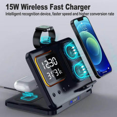 15W Wireless Chargers Stand 5 In1 LED Digital Alarm Clock Fast Charging Dock Station - ProTrendyz