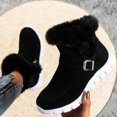 New Snow Boots Winter Warm Thickened Solid Color Plush Ankle Boots With Buckle Design Plus Velvet Flat Shoes For Women - ProTrendyz