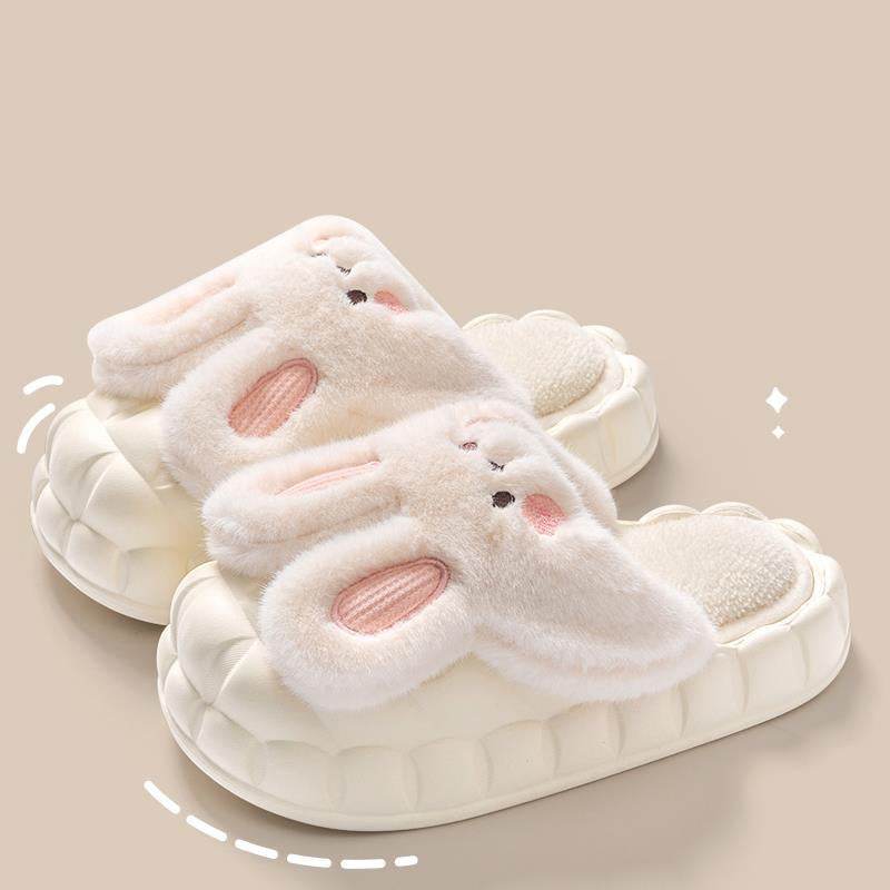 Cute Rabbit Shoes Winter Fuzzy Slippers Women Detachable Washable House Shoes - ProTrendyz