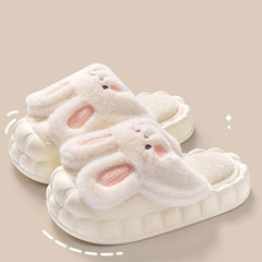 Cute Rabbit Shoes Winter Fuzzy Slippers Women Detachable Washable House Shoes - ProTrendyz