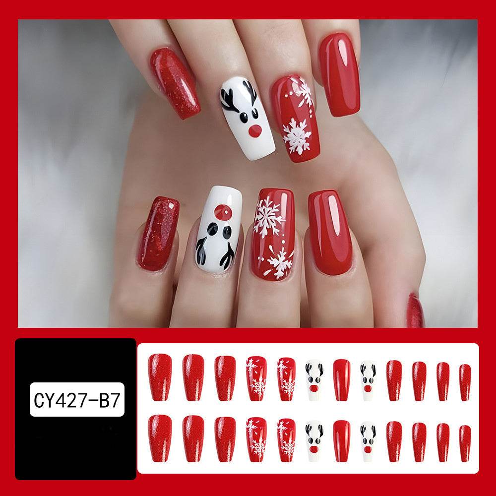 24pcs Christmas False Nails Hat Striped Snowflake Nail Art Stickers For Parties Dances Or Holiday Wear - ProTrendyz