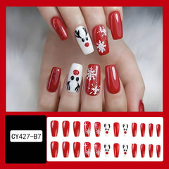 24pcs Christmas False Nails Hat Striped Snowflake Nail Art Stickers For Parties Dances Or Holiday Wear - ProTrendyz