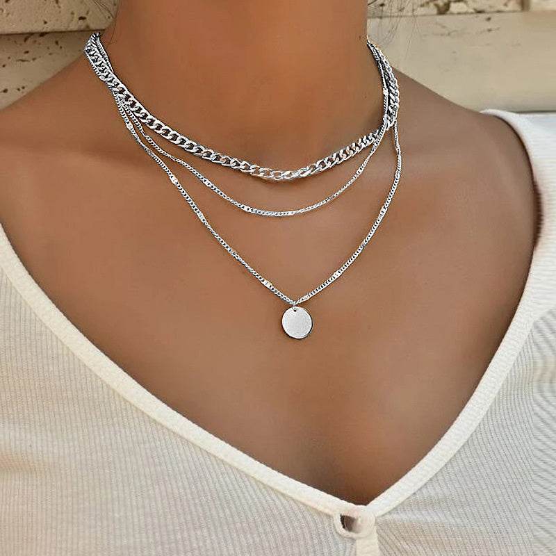 Women's Multilayer Necklace Ins Fashion Disc Pendant Clavicle Necklace Chains Personality Jewelry - ProTrendyz