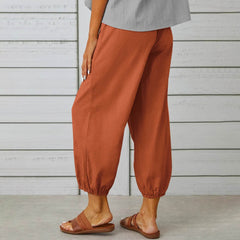 Women Drawstring Tie Pants Spring Summer Cotton And Linen Trousers With Pockets Button - ProTrendyz