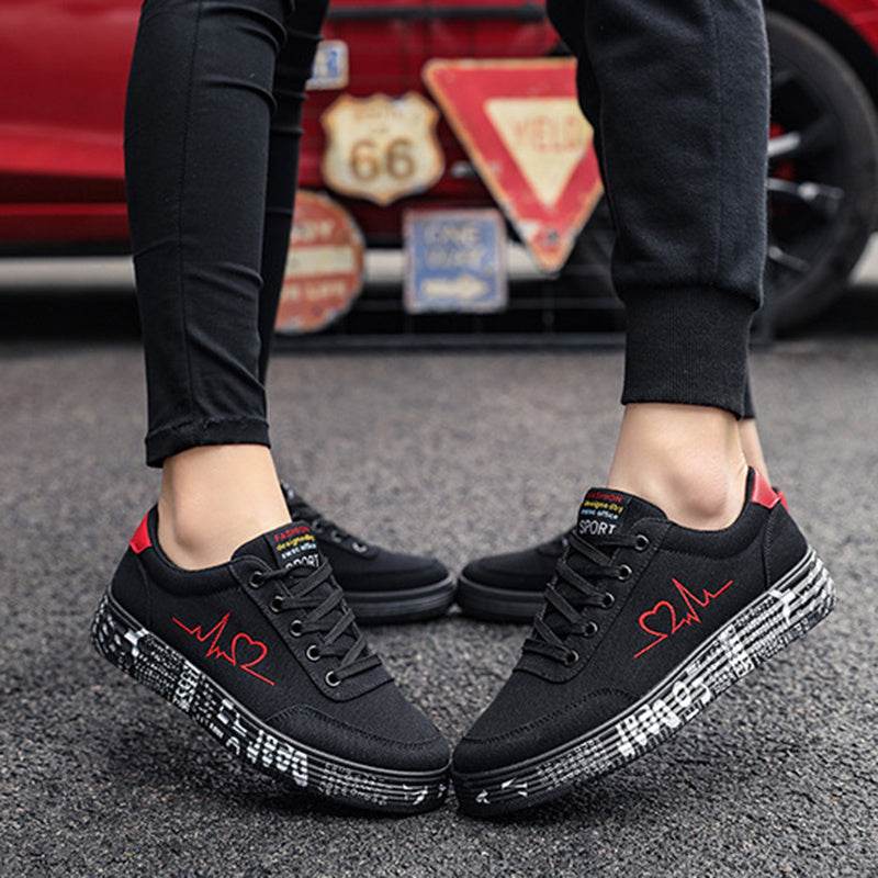 Love Print Canvas Shoes Women Men Flats Lace-up Casual Shoes Lover Sports Shoes Valentines Day - ProTrendyz