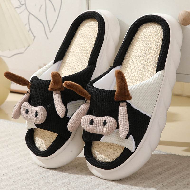 Cute Cartoon Cow Frog Slippers Linen Non-slip Shoes Indoor Garden Home Slippers - ProTrendyz