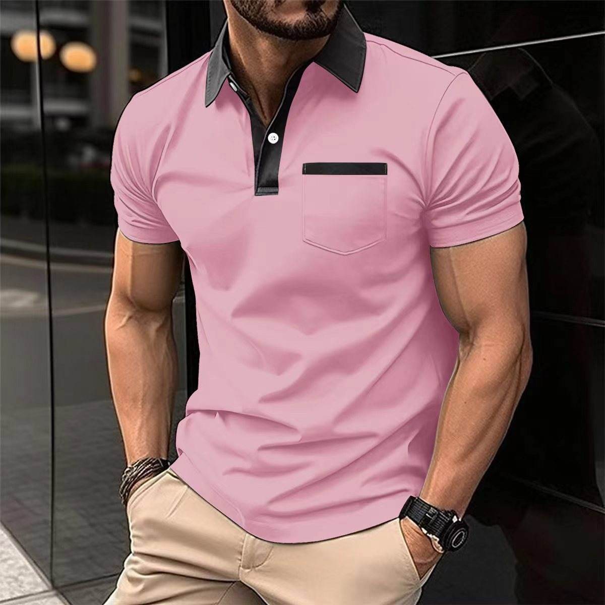 Lapel Fashion Slim Pocket Short-sleeved T-shirt Polo Shirt Men Clothing - ProTrendyz