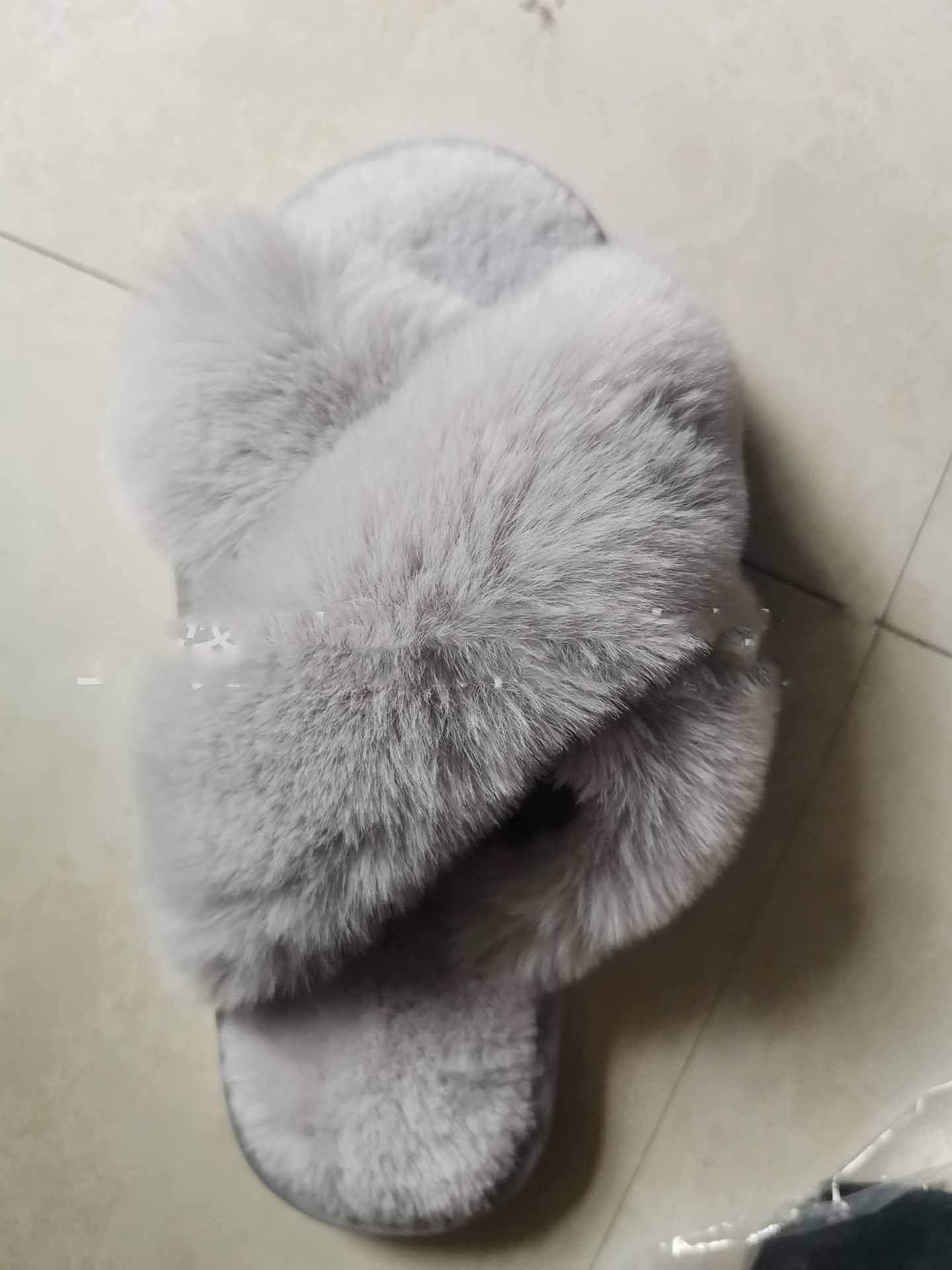 Women Fashion Warm Fluffy Slippers Cozy Faux Fur Cross Indoor Floor Slides Flat Soft Furry Ladies Female Celebrities Flip Flops - ProTrendyz
