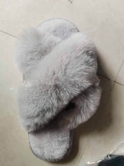 Women Fashion Warm Fluffy Slippers Cozy Faux Fur Cross Indoor Floor Slides Flat Soft Furry Ladies Female Celebrities Flip Flops - ProTrendyz