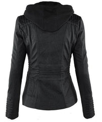 Fashion Detachable Hooded Jacket With Pockets Casual Solid Color Zipper Long Sleeve Leather Coat Autumn Winter Women's Clothing - ProTrendyz