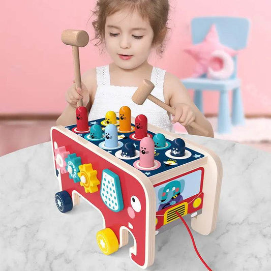 Montessori Toddlers Kids Wooden Pounding Bench Animal Bus Toys Early Educational Set Gifts For Children Toy Musical Instrument - ProTrendyz
