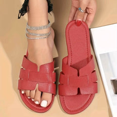 Square Toe Flat Sandals Summer Hollow Out Slides Slippers Women Footwear - ProTrendyz