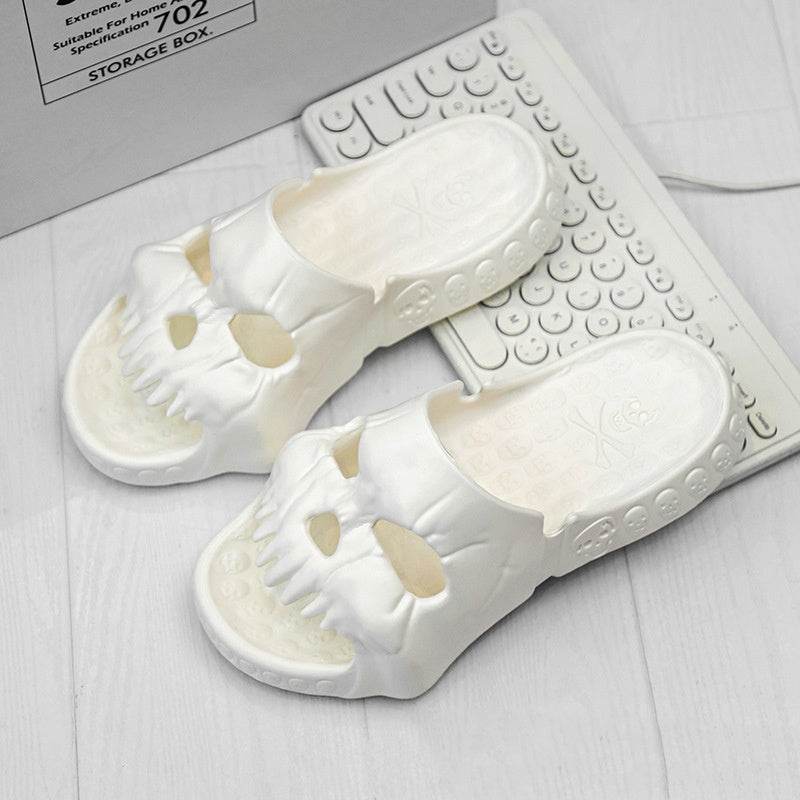 Personalized Skull Design Halloween Slippers Bathroom Indoor Outdoor Funny Slides Beach Shoes - ProTrendyz