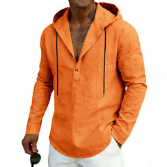 Men's Casual Linen Hoodie Long-Sleeve Top