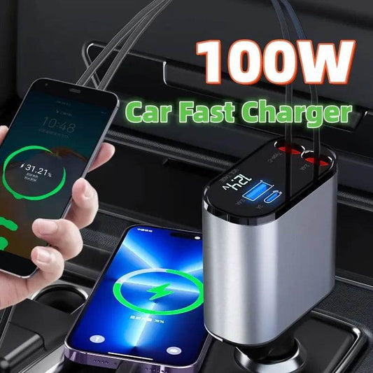 Metal Car Charger 100W Super Fast Charging Car Cigarette Lighter USB And TYPE-C Adapter US - ProTrendyz