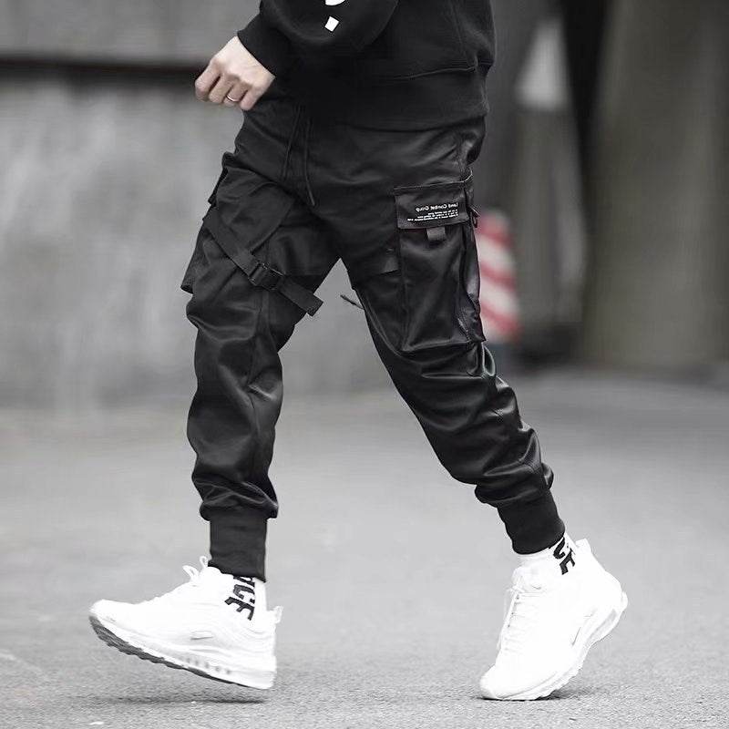 Ribbons Harem Joggers Men Cargo Pants Streetwear Hip Hop Casual Pockets Cotton Track Pants - ProTrendyz