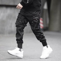 Ribbons Harem Joggers Men Cargo Pants Streetwear Hip Hop Casual Pockets Cotton Track Pants - ProTrendyz
