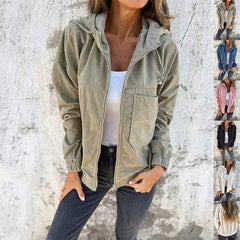 Corduroy Hooded Zip-up Jacket With Pockets Fashion Casual Drawstring Tops Outerwear Women's Clothing 5XL XXXXXL - ProTrendyz
