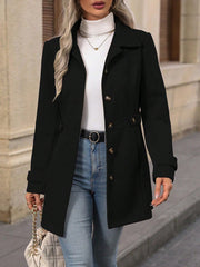 Elegant Single-breasted Woolen Coat Buttons Lapel Mid-length Jacket Temperament Commuter Outwear Clothing For Women